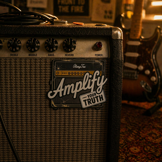 Amplify your truth sticker on an old guitar amp